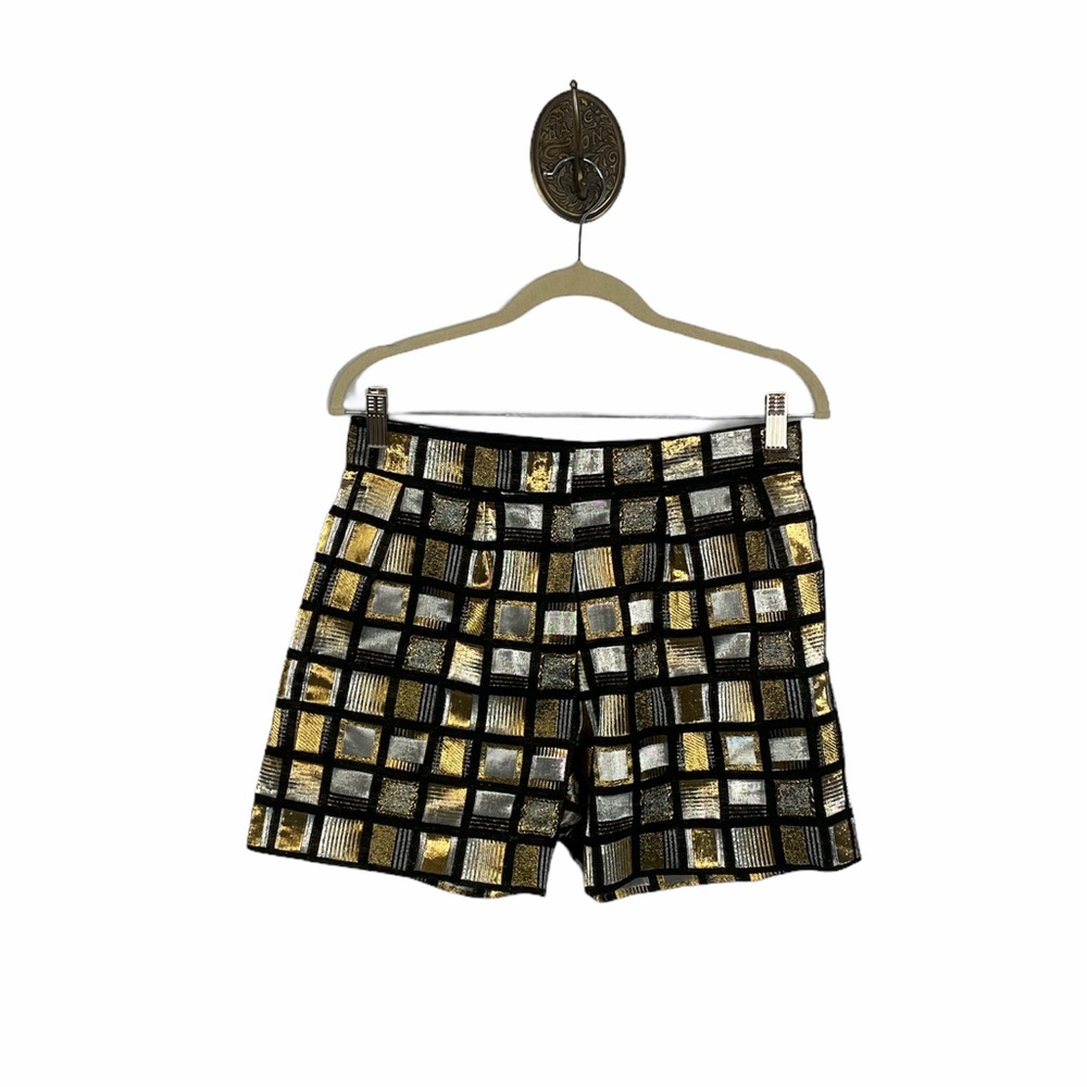 Dries Van Noten Metallic Gold Grid Go Go Shorts
